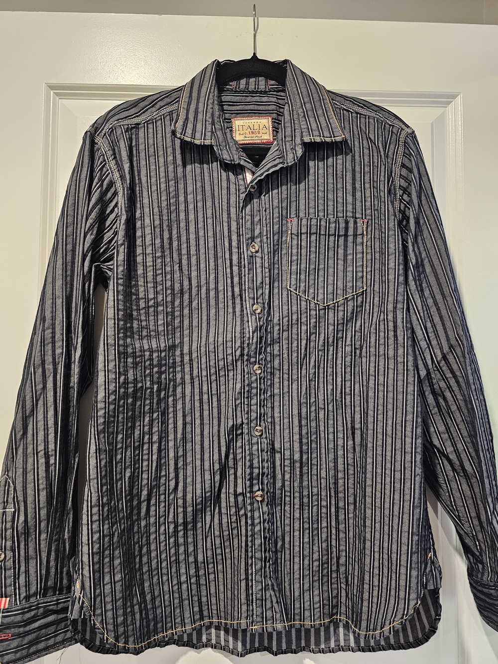 Italia Slim-Fit Men's Long-Sleeve Stripe Shirt - Black/Gray